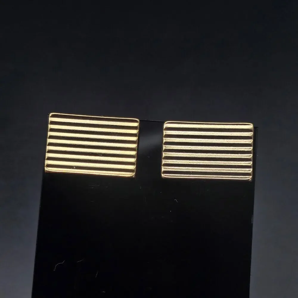 Vintage Gold Tone Striped Rectangle Cufflinks Men's Accessory